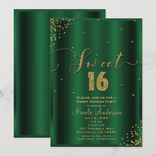 SWEET 16 Zestien Smaragd & Gouden Confetti Hoeken Kaart