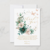 Sweet 16 Zestien Smaragdgroene Bloemenvlinders Bedankkaart (Voorkant)