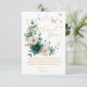 Sweet 16 Zestien Smaragdgroene Bloemenvlinders Bedankkaart (Staand voorkant)