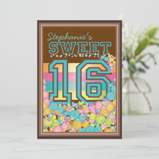 Sweet 16 Zestien Snoep Collectie in Blauwgroen en  Kaart (Staand voorkant)