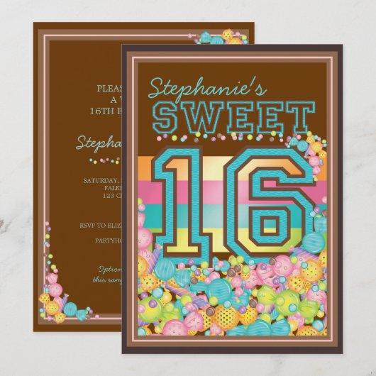 Sweet 16 Zestien Snoep Collectie in Blauwgroen en  Kaart (Voorkant / Achterkant)