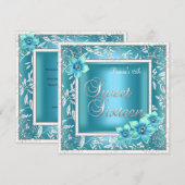Sweet 16 Zestien Verjaardag Blauwgroen Blauw Bloem Kaart (Voorkant / Achterkant)