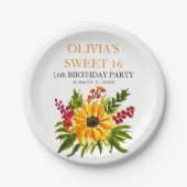 Sweet 16 Zestien Verjaardagsfeestje Zonnebloem Lan Papieren Bordje (Voorkant)
