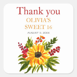 Sweet 16 Zestien Verjaardagsfeestje Zonnebloem Lan Vierkante Sticker