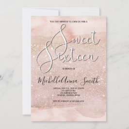 Sweet 16 Zestien Waterverf Blush Invitation Kaart