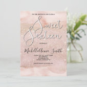 Sweet 16 Zestien Waterverf Blush Invitation Kaart (Staand voorkant)