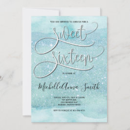 Sweet 16 Zestien Waterverf Turquoise Invitation Kaart