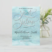 Sweet 16 Zestien Waterverf Turquoise Invitation Kaart (Staand voorkant)