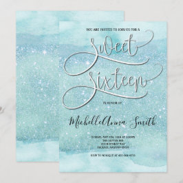 Sweet 16 Zestien Waterverf Turquoise Invitation Kaart