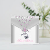 Sweet 16 Zestien White Silver Overlay Pink Jewel Kaart (Staand voorkant)
