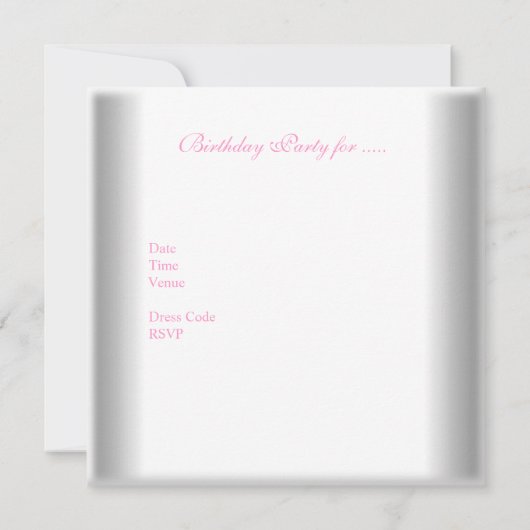 Sweet 16 Zestien White Silver Overlay Pink Jewel Kaart (Achterkant)