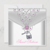 Sweet 16 Zestien White Silver Overlay Pink Jewel Kaart (Voorkant)