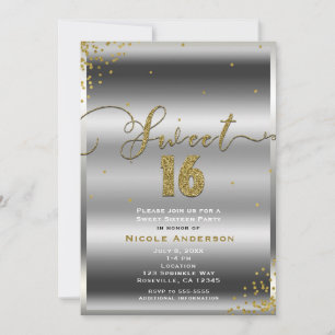 SWEET 16 Zestien Zilver & Goud Confetti Hoeken Kaart