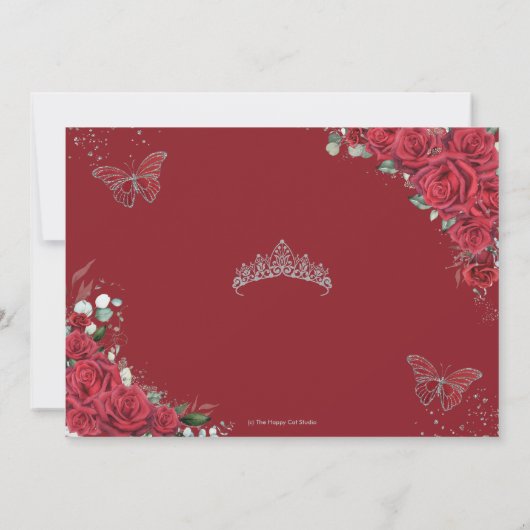 Sweet 16 Zestien Zilveren Rode Rose Vlinders Foto Kaart (Achterkant)