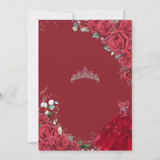 Sweet 16 Zestien Zilveren Rode Rozen Bloemen Jurk Kaart (Achterkant)