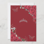 Sweet 16 Zestien Zilveren Rode Rozen Vlinders Kaart (Achterkant)