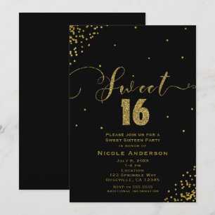 SWEET 16 Zestien Zwart & Goud Confetti Hoeken Kaart