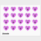 Sweet 16 zestien zwarte en Paarse glitter Sparkles Hart Sticker (Vel)