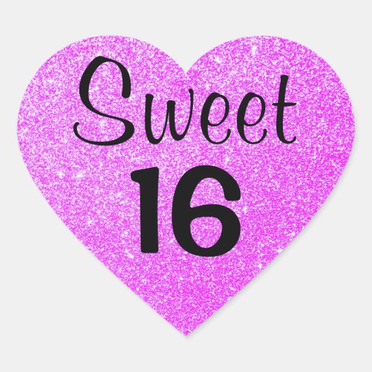 Sweet 16 zestien zwarte en Paarse glitter Sparkles Hart Sticker (Voorkant)