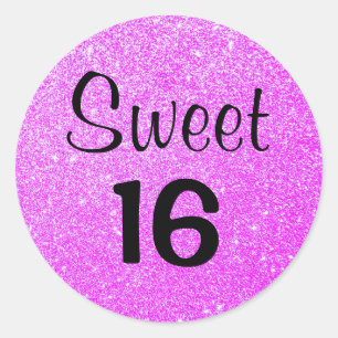 Sweet 16 zestien zwarte en Paarse glitter Sparkles Ronde Sticker