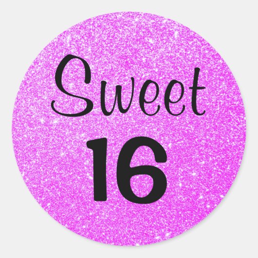 Sweet 16 zestien zwarte en Paarse glitter Sparkles Ronde Sticker (Voorkant)