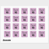 Sweet 16 zestien zwarte en Paarse glitter Sparkles Vierkante Sticker (Vel)