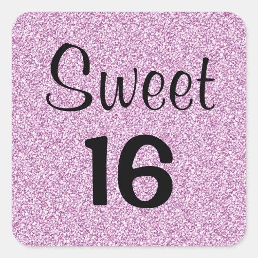 Sweet 16 zestien zwarte en Paarse glitter Sparkles Vierkante Sticker (Voorkant)