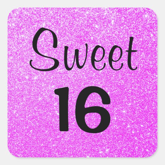 Sweet 16 zestien zwarte en Paarse glitter Sparkles Vierkante Sticker (Voorkant)