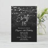 Sweet 16 Zestien zwarte en zilververlichting Kaart (Staand voorkant)