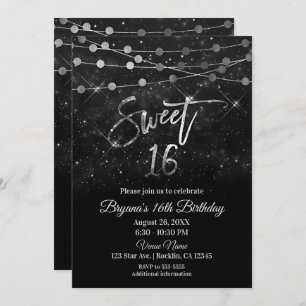 Sweet 16 Zestien zwarte en zilververlichting Kaart