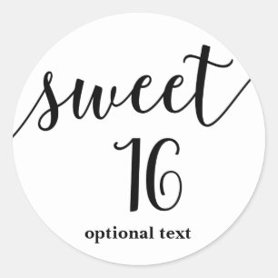 SWEET 16 zestien Zwarte Script Type Feest Favor Ronde Sticker