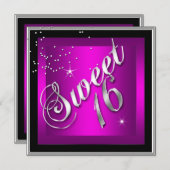 Sweet 16 Zestien zwarte SILVER Hot PINK Kaart (Voorkant / Achterkant)