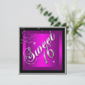Sweet 16 Zestien zwarte SILVER Hot PINK Kaart (Staand voorkant)