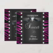 Sweet 16 Zestien zwarte Stropdas Roze witte Zebra Kaart (Voorkant / Achterkant)