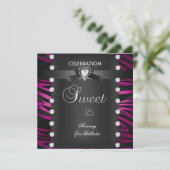 Sweet 16 Zestien zwarte Stropdas Roze witte Zebra Kaart (Staand voorkant)