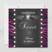Sweet 16 Zestien zwarte Stropdas Roze witte Zebra Kaart (Voorkant)