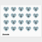 Sweet 16 Zestien zwarte zilveren glitter Sparkle Hart Sticker (Vel)