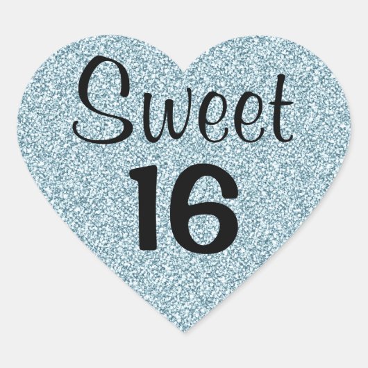 Sweet 16 Zestien zwarte zilveren glitter Sparkle Hart Sticker (Voorkant)