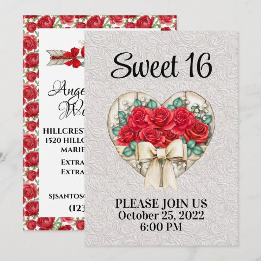 Sweet 16 - Zie Achterkant  Uitnodiging (Voorkant / Achterkant)