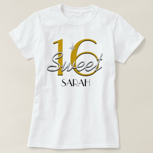 Sweet 16 zilver/goudsparkle t-shirt (Design voorkant)