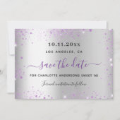 Sweet 16 zilver paars save the date (Voorkant)