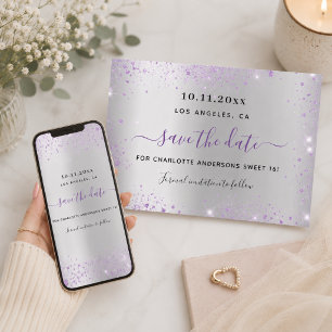 Sweet 16 zilver paars save the date