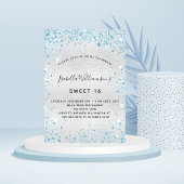 Sweet 16 zilverblauw glitter elegant party kaart