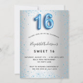 Sweet 16 zilverblauw glitterglamoureus kaart (Voorkant)