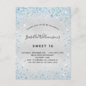 Sweet 16 zilverblauw glitterstofsparkle uitnodiging briefkaart (Voorkant)