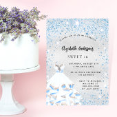 Sweet 16 zilverblauw sparkles party uitnodiging briefkaart
