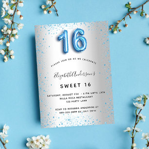 Sweet 16 zilverblauwe glitterluxe kaart
