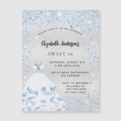 Sweet 16 zilverblauwe sparkles feestluxe magnetische uitnodiging (Voorkant)