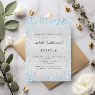 Sweet 16 zilveren blauwe glitters elegante feest kaart