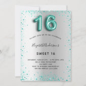 Sweet 16 zilveren blauwgroen glitter elegant glamo kaart (Voorkant)